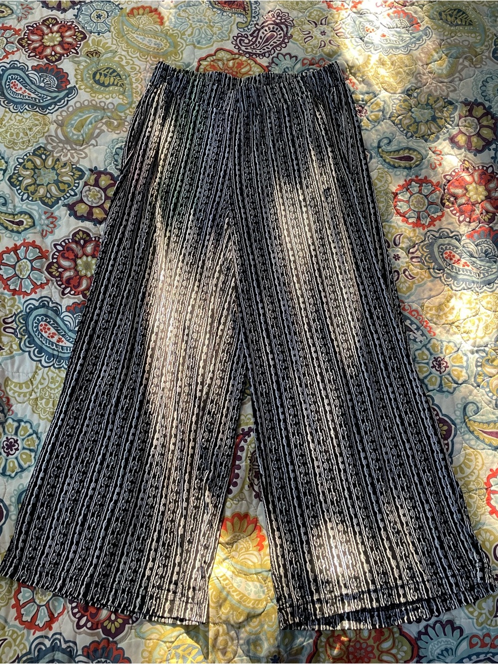 Rafaella Black & White Vertical Stripe Wide-Leg Pants